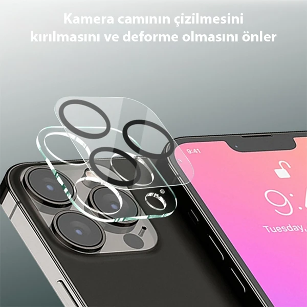 ALLY İPhone 13 Pro-13 Pro Max 3D Full Tempered Glass Cam Kamera Koruyucu