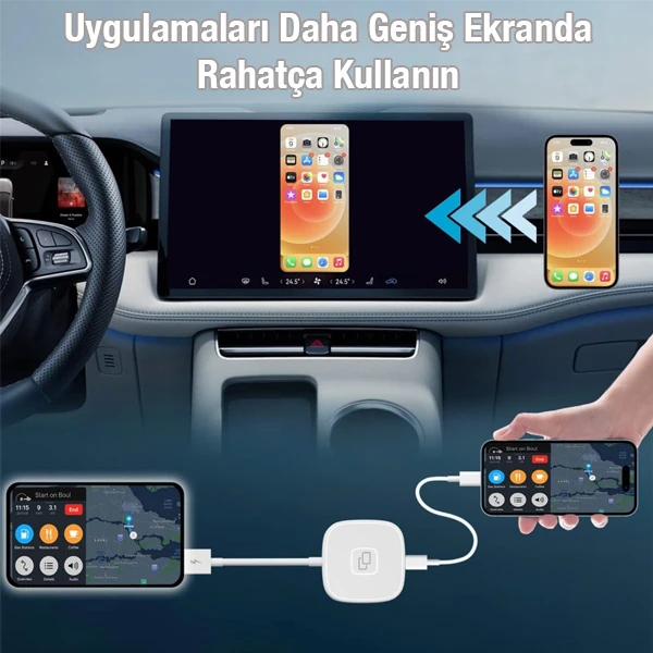 Apple iPhone USB+Lightning Carplay Mirror Adaptör Çevirici -Youtube Netflix Tiktok Video Yansıtıcı