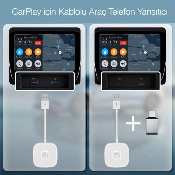 Apple iPhone USB+Lightning Carplay Mirror Adaptör Çevirici -Youtube Netflix Tiktok Video Yansıtıcı