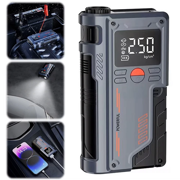 EZERE ST-9631 Pro Taşınabilir Göstergeli Araç Lastik Şişirme Ve Starter Akü Takviye Seti