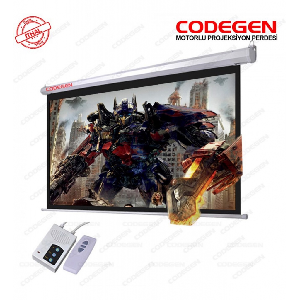 Codegen EX-24 MOTORLU PROJEKSİYON PERDESİ 240x200 Elektrikli Uzaktan Kumandalı (Arkası Siyah Fonlu - Duvar/Tavan Asılabilir)(1923)