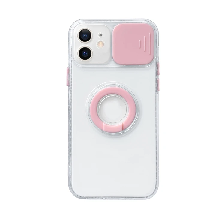 Ally iPhone 12 6.1inç Kılıf Sürgülü Kamera Lens Korumalı Yüzük Standlı Silikon Kılıf