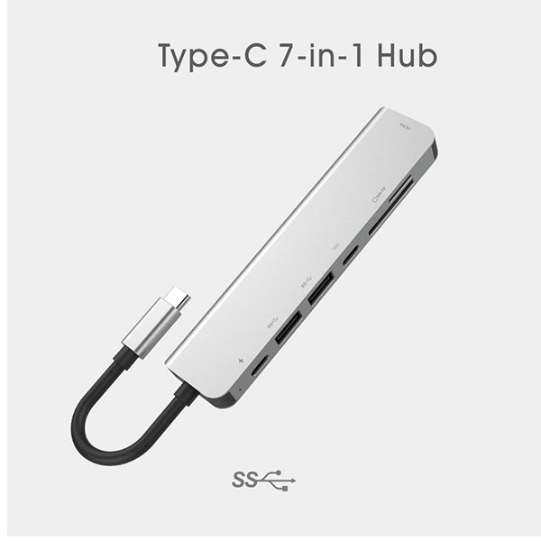 Ally Usb (Type-C to 7in1 Hdtv 2XUSB+PD) SD&TF Okuyucu Hub Adaptör Çoklayıcı