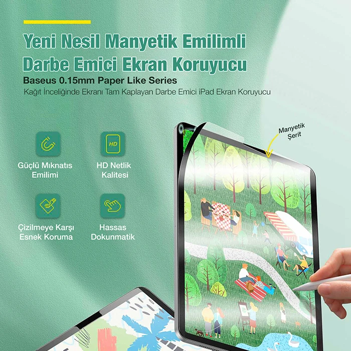 Baseus iPad 9.7inç Manyetik Kenarlı Mıknatıslı Ekran Koruyucu iPad 9.7 2018 / 2017 / Pro 9.7 / Air