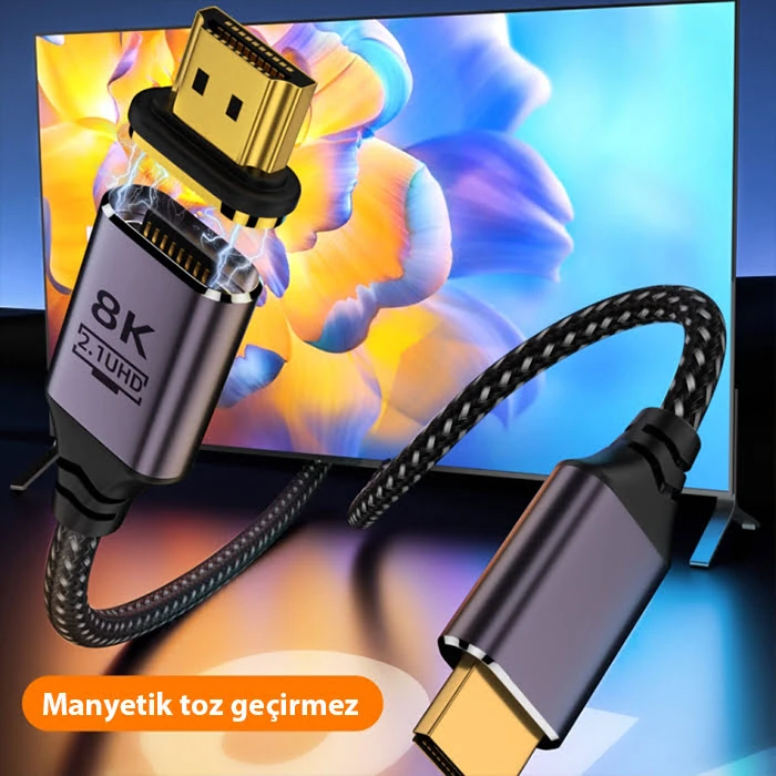 ALLY HDMI to HDMI 8K HD 2.1UHD Mıknatıs Başlıklı Kablo 1 Metre