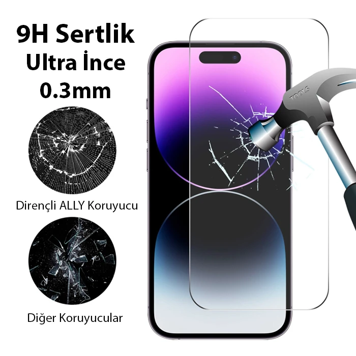 Ally iPhone 15 Pro Max Full HD Tempered Kırılmaz Cam Ekran Koruyucu