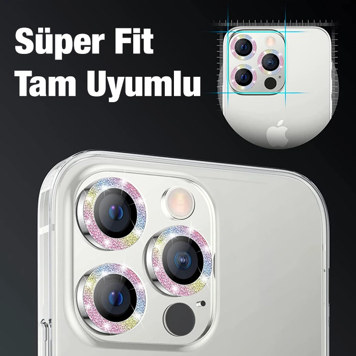 ALLY İphone 12 Pro Max 3D Metal Çerçeveli Kamera Lens Koruyucu