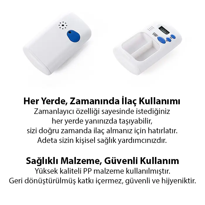 Ezere Elektronik Akıllı Zamanlayıcılı Taşınabilir Hap İlaç Kutusu - BPA İçermez