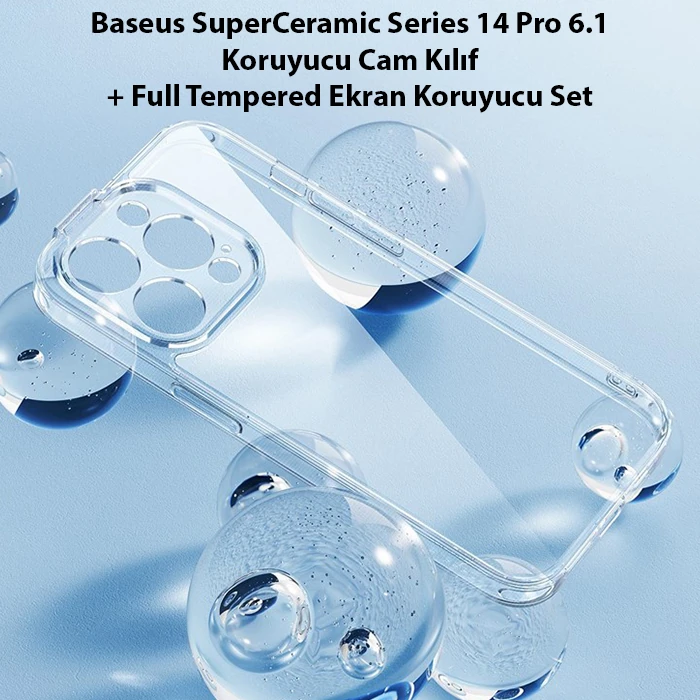 Baseus SuperCeramic Series iPhone 14 Pro 6.1 Koruyucu Cam Kılıf + Full Tempered Ekran Koruyucu Set