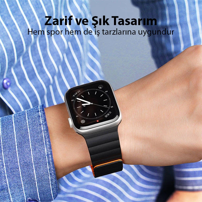 DUX DUCIS Apple Watch 38/40/41MM için Manyetik Zincir Versiyon PU Deri Kayış Kordon