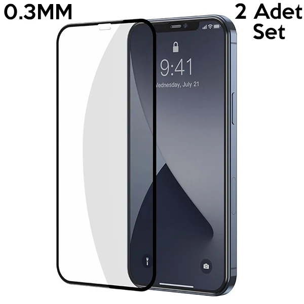 Baseus İPhone 12 Pro Max 6.7 0.3MM 3D Full Tempered Cam Ekran Koruyucu 2Adet Set