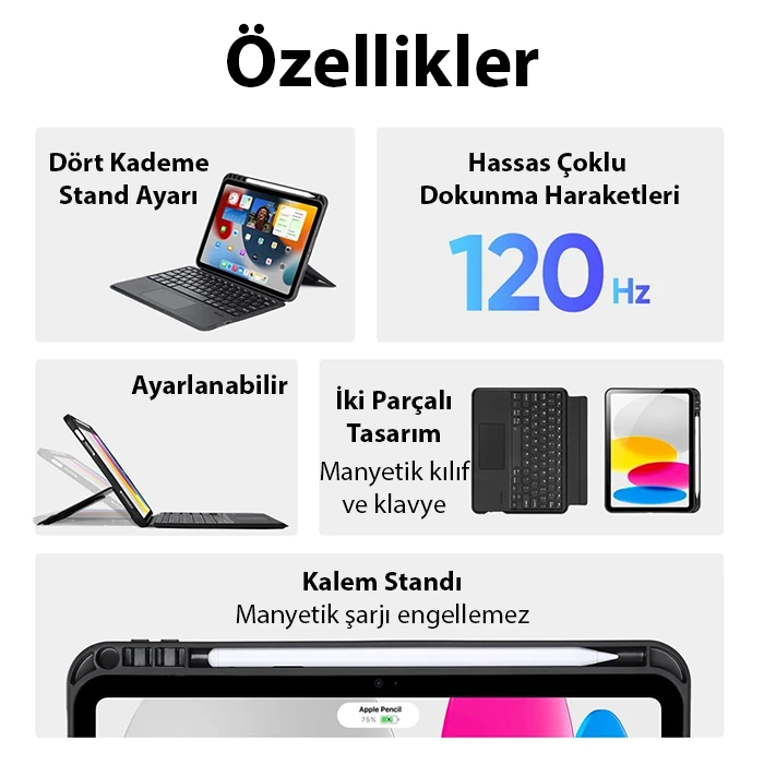 Dux Ducis iPad 10(2022) DK Series Kablosuz Bluetooth Klavye Touchpad Kılıf