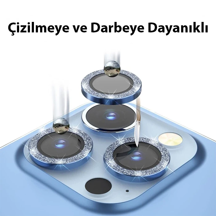 ALLY iPhone 14 Pro-14 Pro Max Diamond Taş İşlemeli Alüminyum Alaşımlı Kamera Lens Koruyucu