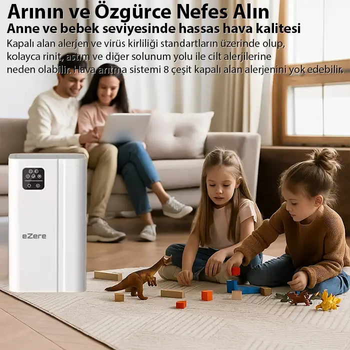 EZERE FullClean Pro Have Temizleme Cihazı 350 CADR LED ekran iyon ve sessiz çalışma ile toz duman poleni %99.9 filtreler. Temiz hava