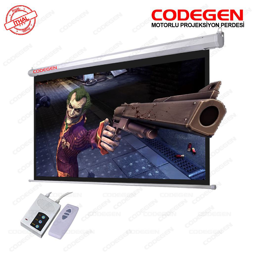 Codegen EX-20 MOTORLU PROJEKSİYON PERDESİ 200x200 Elektrikli Uzaktan Kumandalı (Arkası Siyah Fonlu - Duvar/Tavan Asılabilir)(1923)