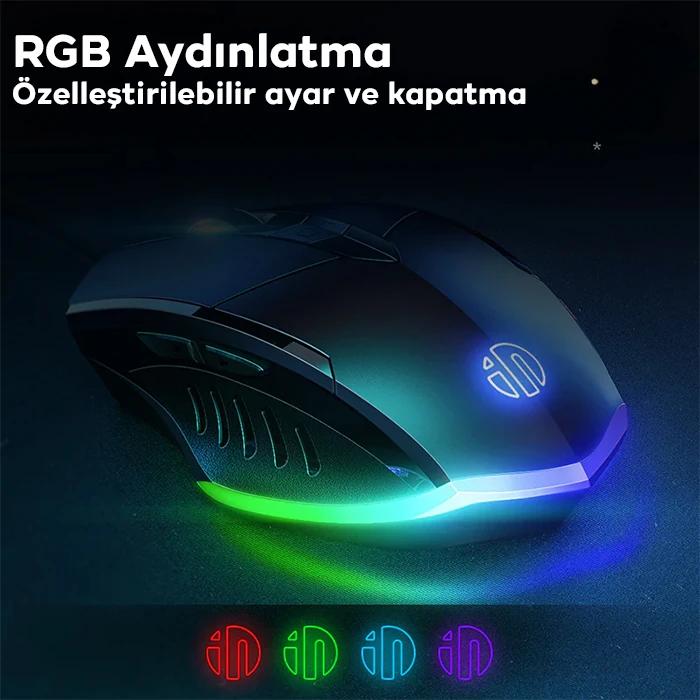 İNPHİC W1 Sessiz Tıklama Özellikli Ergonomik Kablolu Oyun Mouse Fare 1200/7200DPI