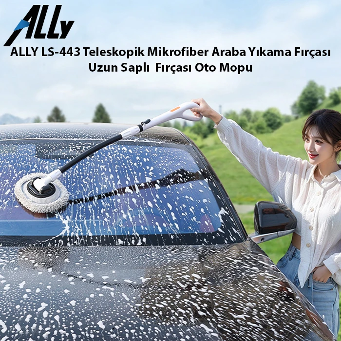 ALLY LS-443 Teleskopik Mikrofiber Araba Yıkama Fırçası Uzun Saplı Fırçası Oto Mopu