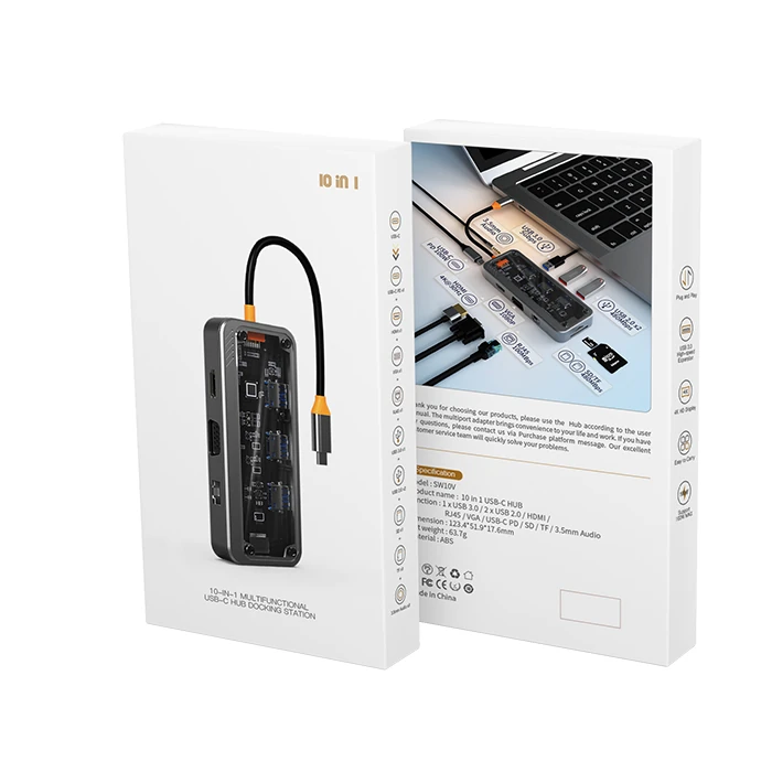 ALLY SW1V-PRO Type-c To USB3.0 3adet+ 3.5mm+ HDMI+ VGA+ SD + TF + Ethernet Çoğaltıcı Transparan Hub