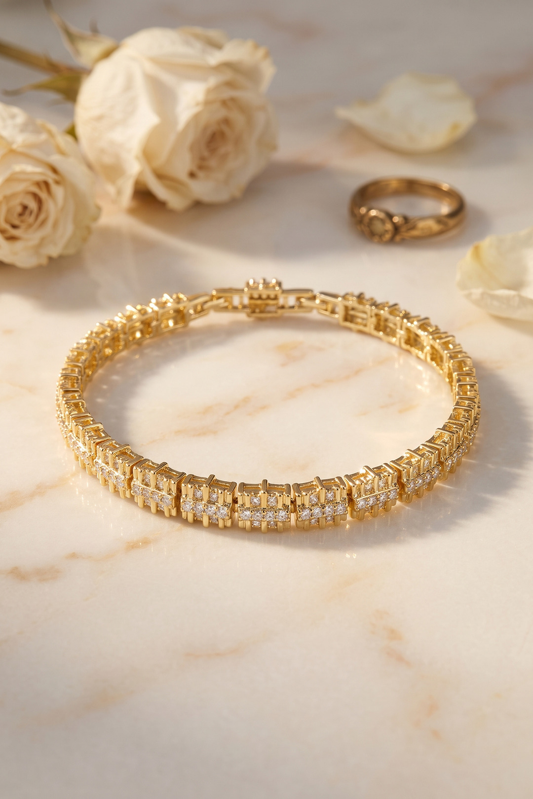 Gold Renk Pirinç Elegance Zirkon Taşlı Kadın Bileklik 5886