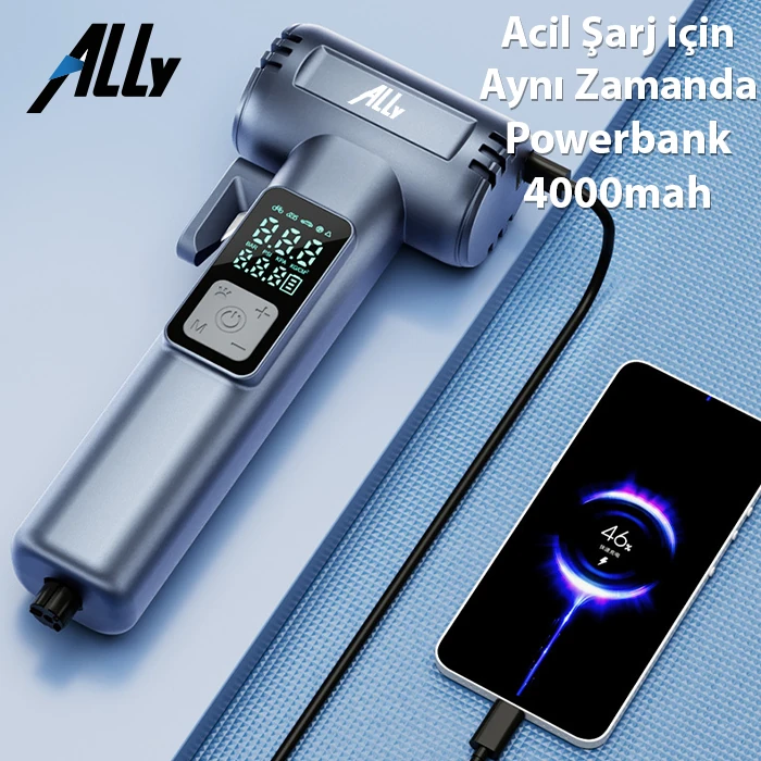 Ally ST-5530 Dijital Şarjlı Araç Lastik Hava Şişirme Pompası Powerbank Pencere kırıcı