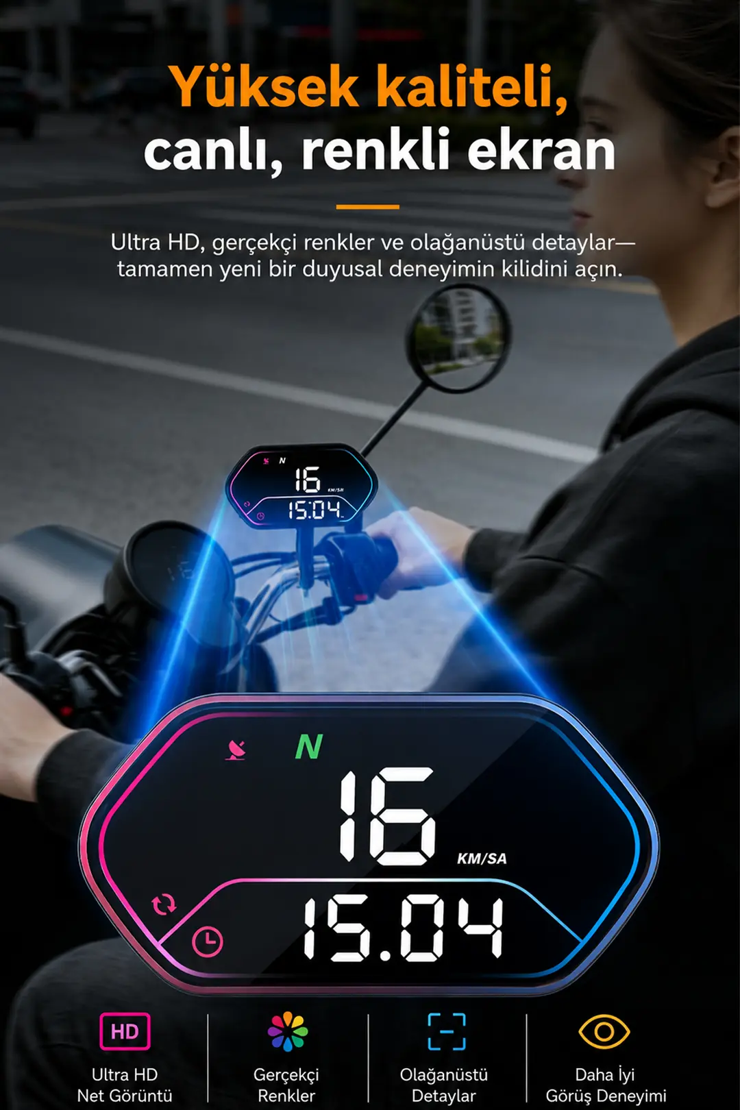 Ally HUD G25 OBD2 + GPS Head Up Display HUD Dijital Hız Göstergesi - Motosiklet ile Uyumlu