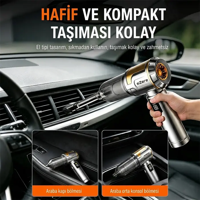 EZERE Nanovac 22000pa Güçlü Portatif Vakumlu Kablosuz Üflemeli Mini Araç Süpürgesi