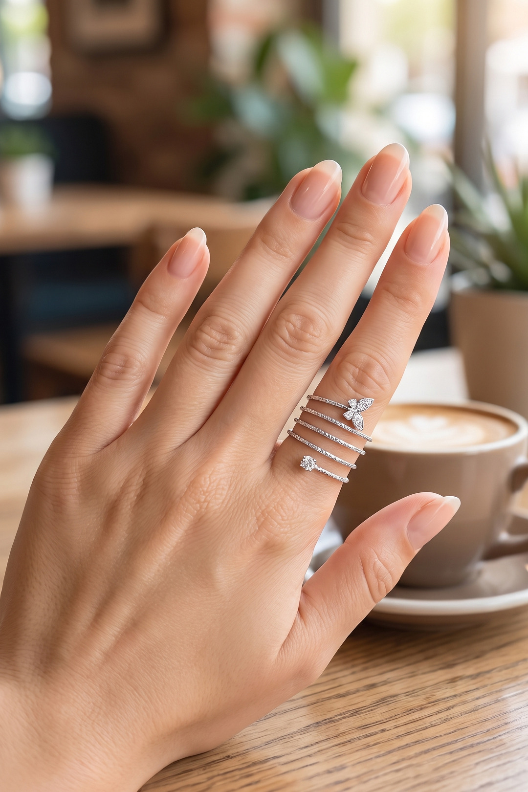 Pirinç Gümüş Renk Spiral Kelebek Model Kadın Yüzük 5886