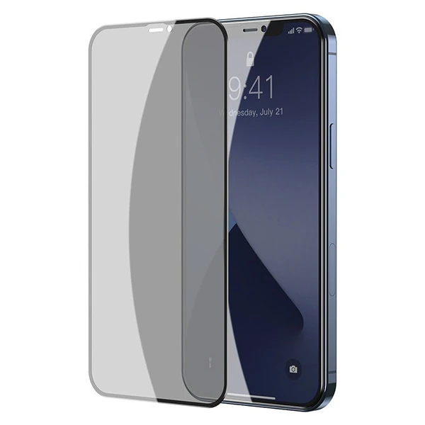 Baseus İPhone 12/12 Pro 6.1 023mm Anti Spy Çerçeveli Tempered Cam Ekran Koruyucu 2 Adet Set