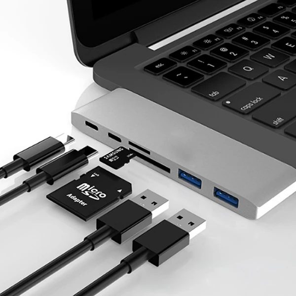 Ally 6 İn1 Usb-C Hub Daul USB 3.0 Type-C Şarj Kart Reader Çoğaltıcı Hub