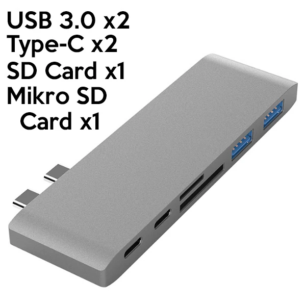 Ally 6 İn1 Usb-C Hub Daul USB 3.0 Type-C Şarj Kart Reader Çoğaltıcı Hub