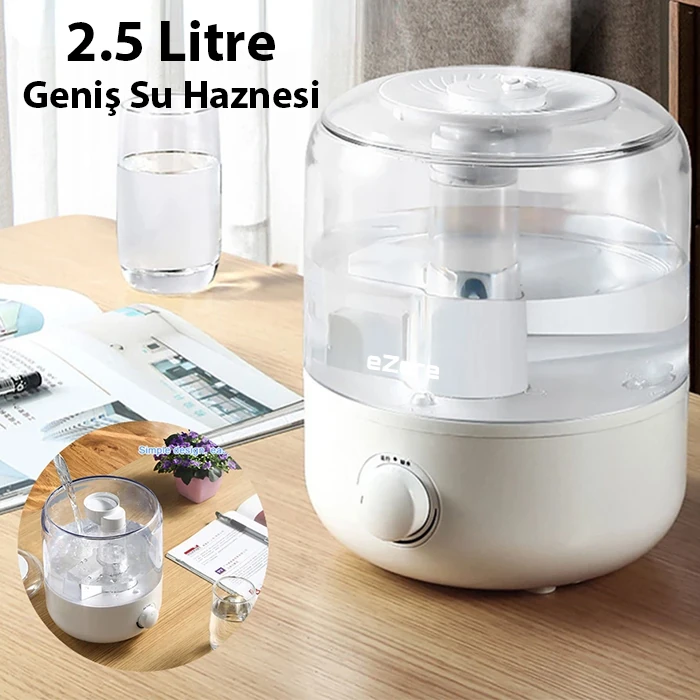 EZERE Yatak Odası için Üstten Doldurmalı 25 L Büyük Su TankıOtomatik Kapanma Sessiz Soğuk Sisli Nemlendirici