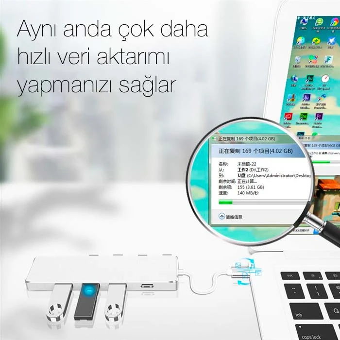 ALLY ADS-301C 5 in 1 Type C Dönüştürücü 4 Usb Portlu Adaptör Hub Çoklayıcı