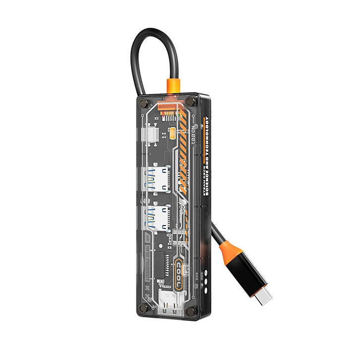 ALLY 6in1 Type-c To USB3.0 + USB2.0 + Type-c PD 100W + SD + TF + HDMI Çoğaltıcı Transparan Hub