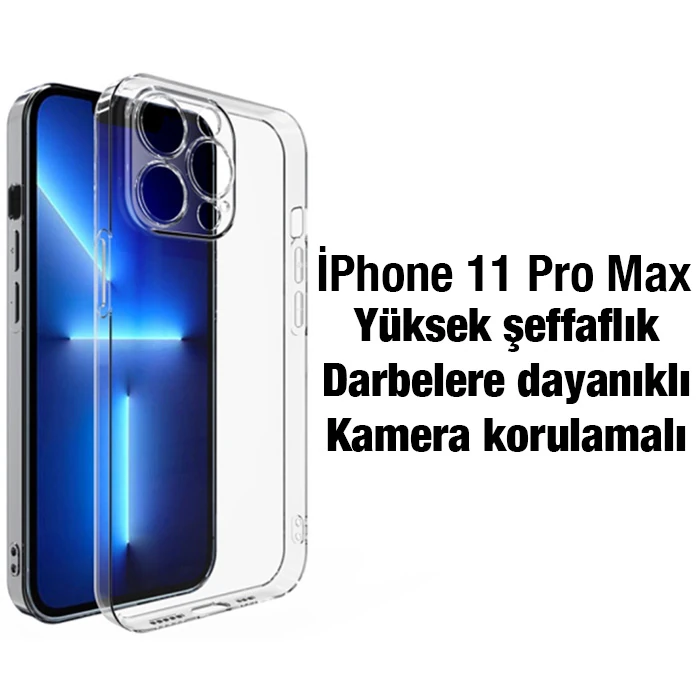 Ally iPhone 11 Pro Max 6.5inç Kılıf Kamera Korumalı Ultra İnce Şeffaf Silikon Kılıf