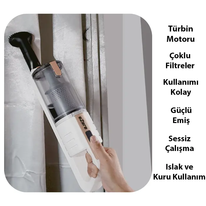 Ezere 15000pa LED Işıklı Kuru Islak Kullanım Kablosuz Güçlü El Araç-Ev Süpürgesi
