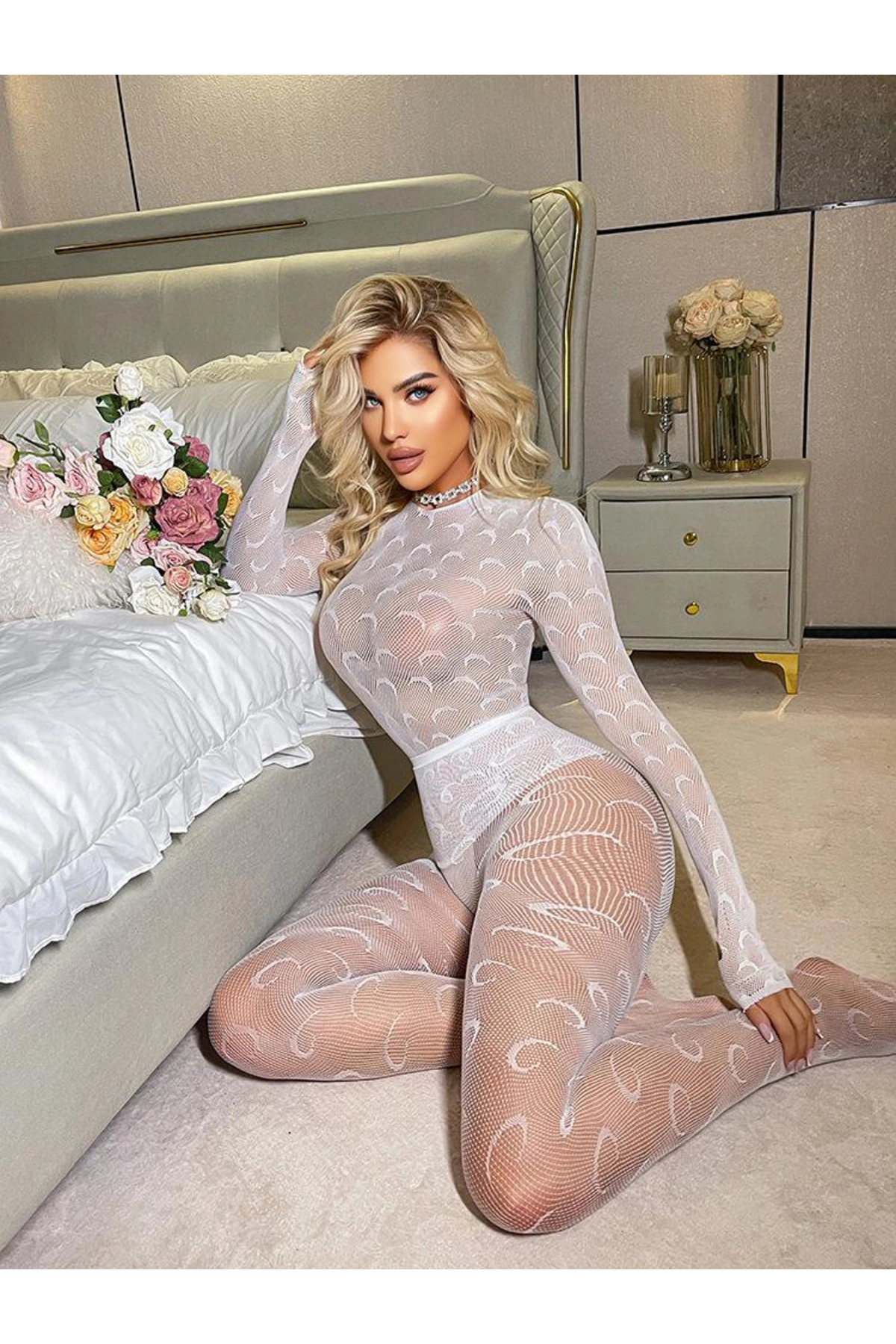 Kadın Seksi Fileli Fantezi Büük Bedenlere Uygun Utlra Esnek Vücut Çorabı..