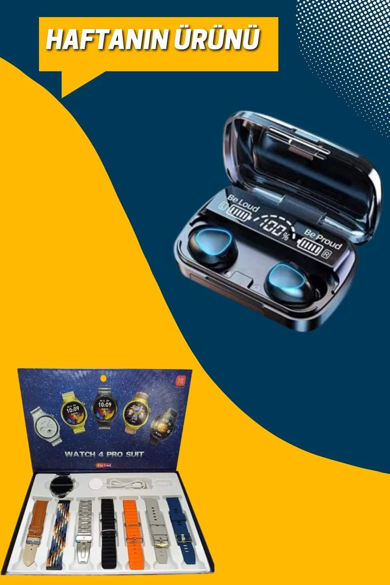 Ucuz Kaliteli Yeni Nesil 7 Kordonlu Akıllı Saat ve Kablosuz Bluetooth Kulaklık ANC Özelliği