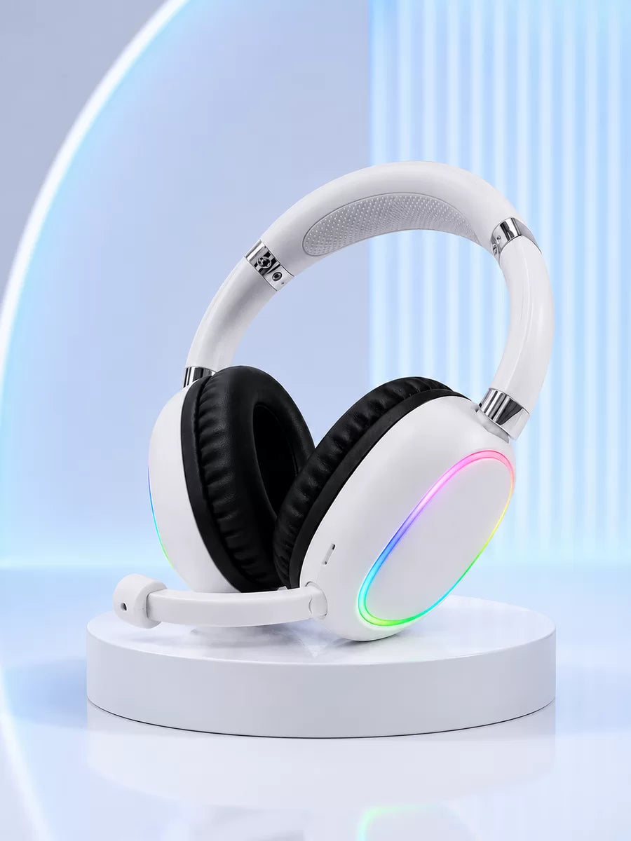 Kablosuz Bluetooth Mikrofonlu Beyaz Kulaklık RGB Işıklı