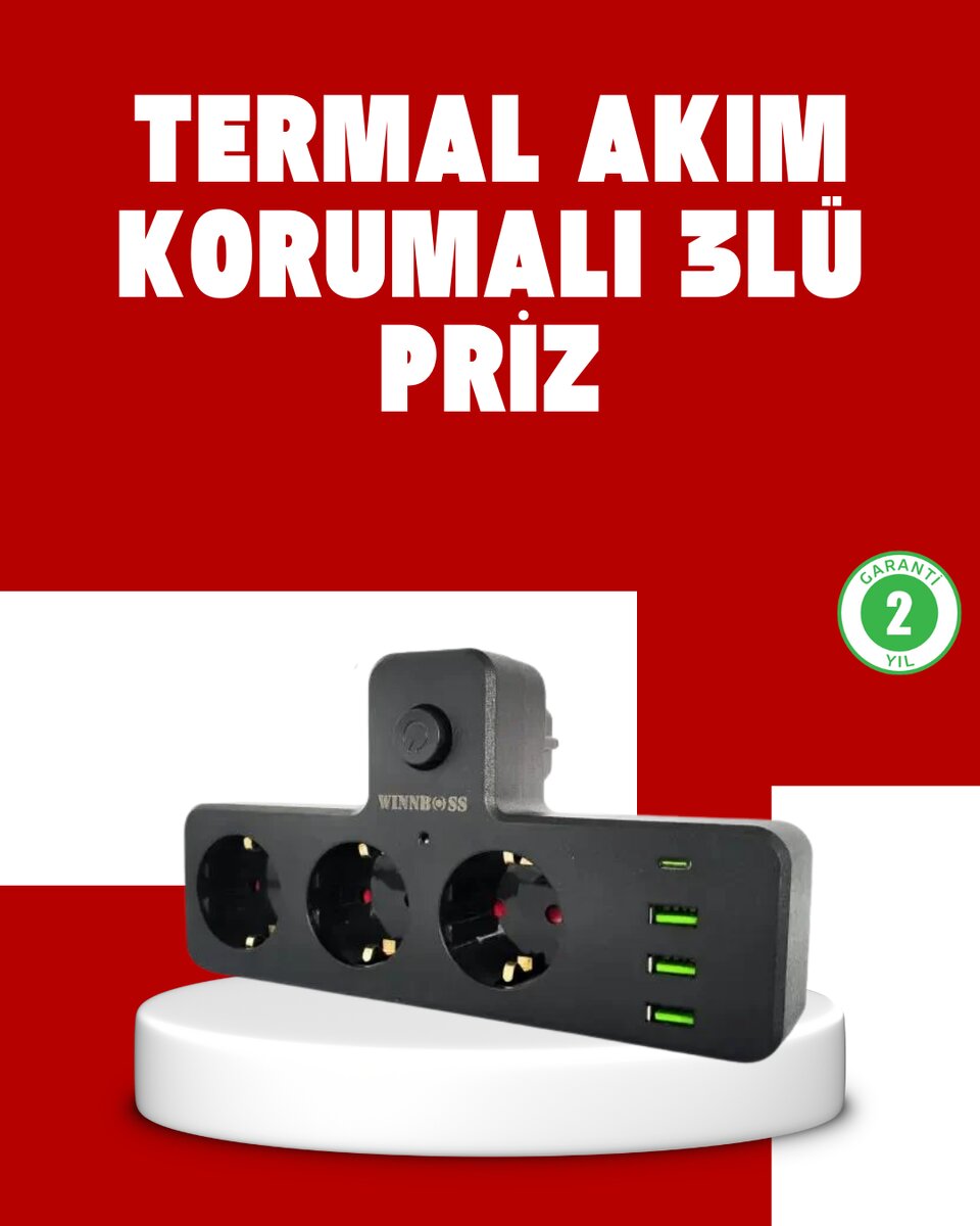 7 Portlu Çoklu Priz USB ve Type-C Girişli Akıllı Güç Ünitesi