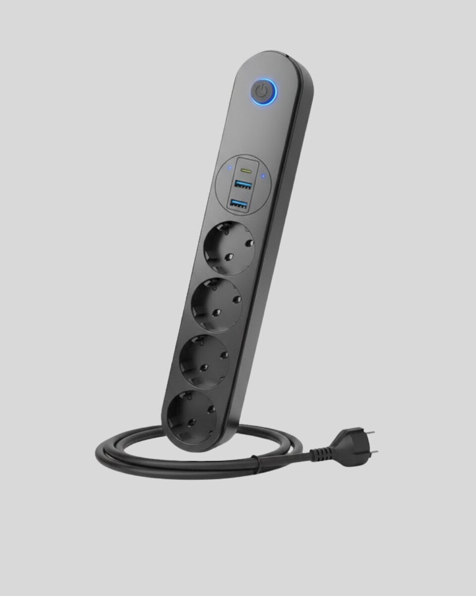 4’lü Çoklu Priz 2 USB Type-C Girişli Akım Korumalı Siyah