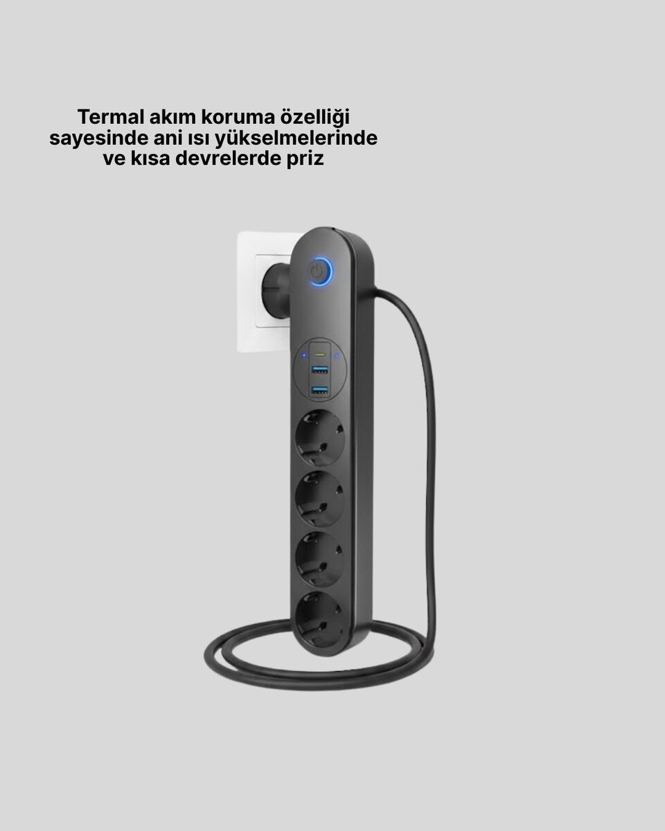 Akıllı Akım Dengelemeli 4’lü Çoklu Priz Type-C ve USB Çıkışlı