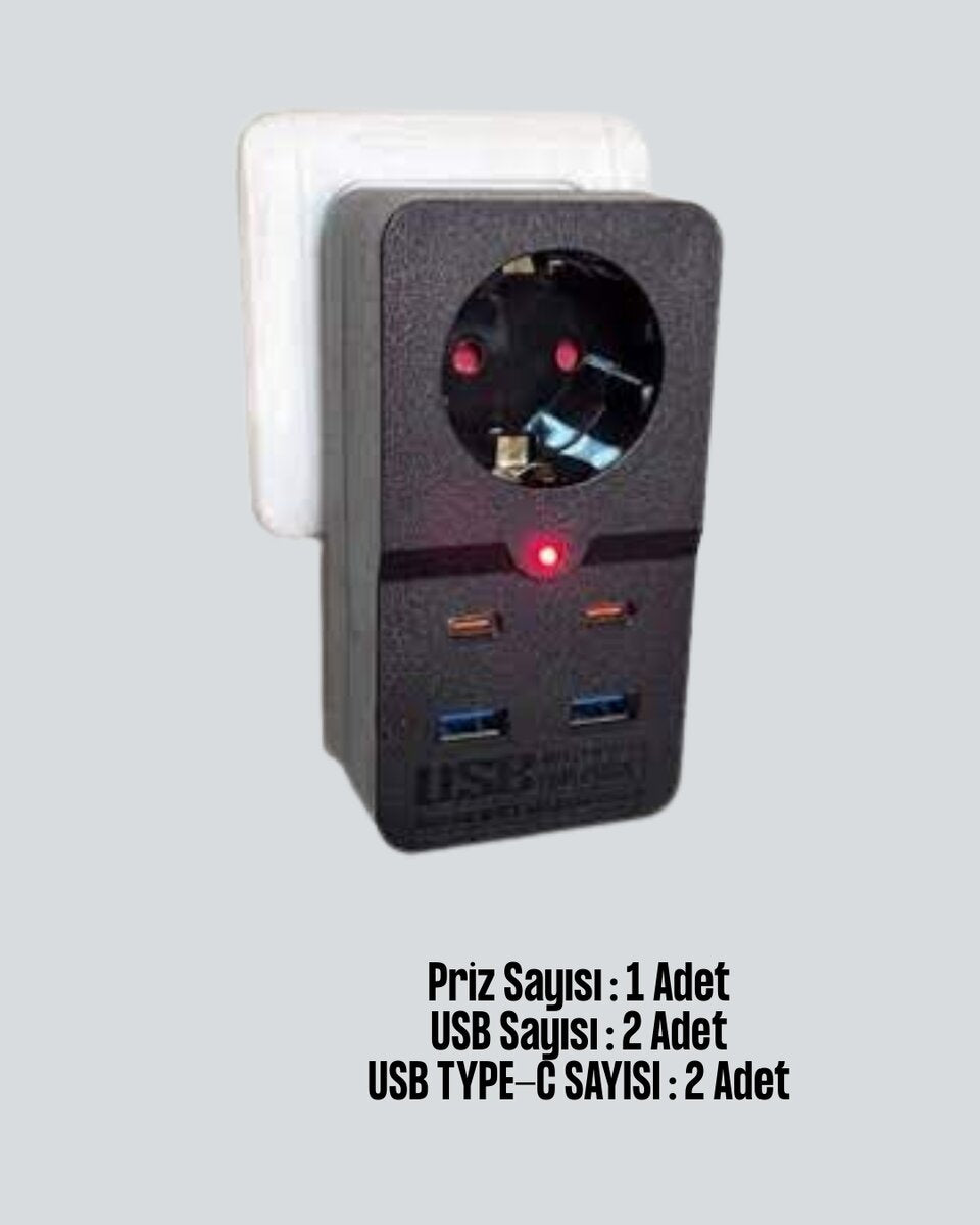 Akıllı Akım Dengelemeli Priz 2500W 4 USB Type C Çıkışlı
