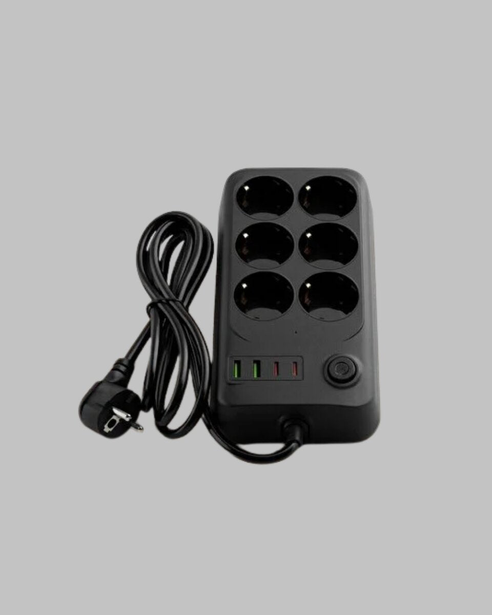 2500W Güçlü 6’lı Priz USB ve Type-C Çıkışlı Termal Korumalı