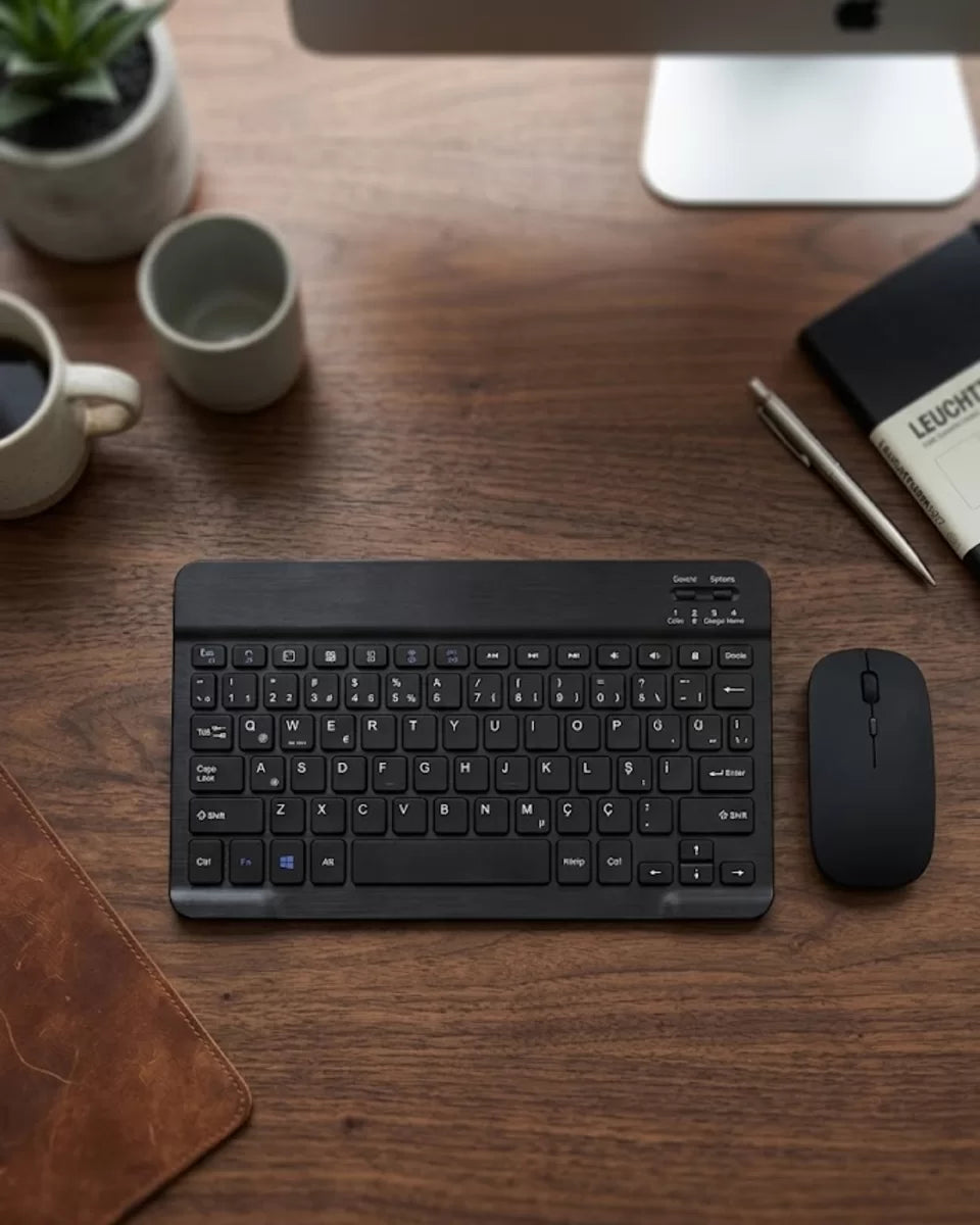 Wireless Klavye Mouse Seti Bluetooth Bağlantılı İnce Tasarım Sessiz Kullanım