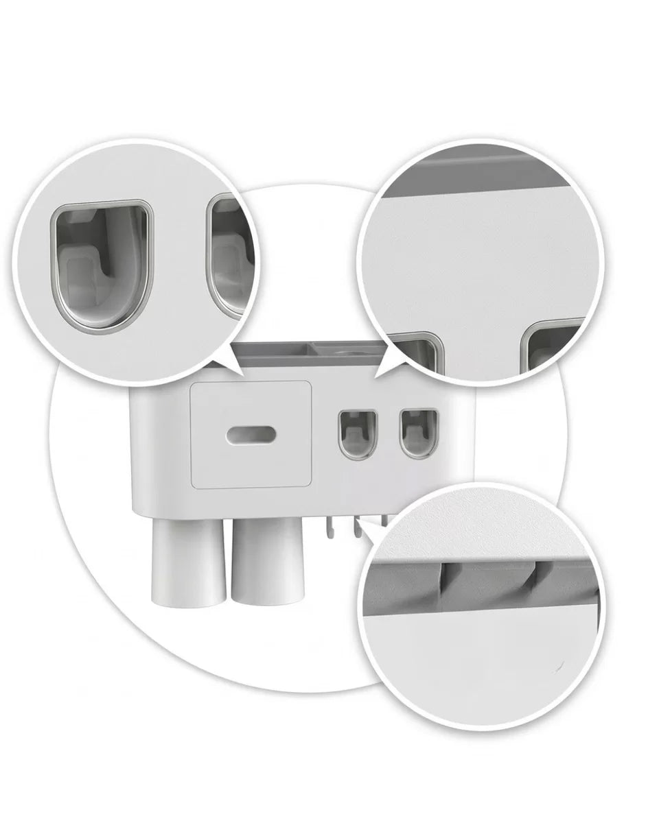 Çift Dispenserli Diş Macunu Sıkacağı 6 Fırçalık Bardaklı Banyo Organizer