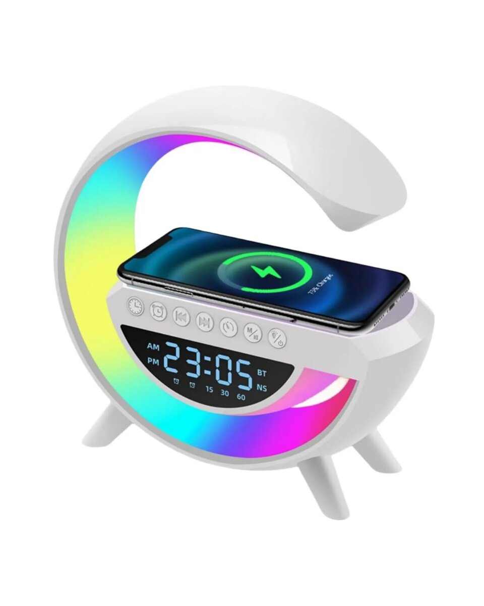 Kablosuz Şarjlı LED Işıklı Masa Saati Bluetooth Hoparlör Alarm Fonksiyonlu