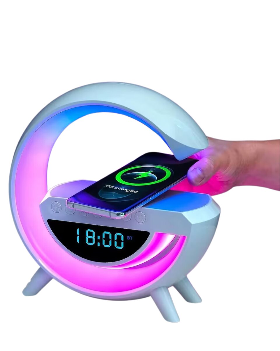 RGB Işıklı Kablosuz Şarjlı Bluetooth Hoparlör Saat ve Alarm Özellikli