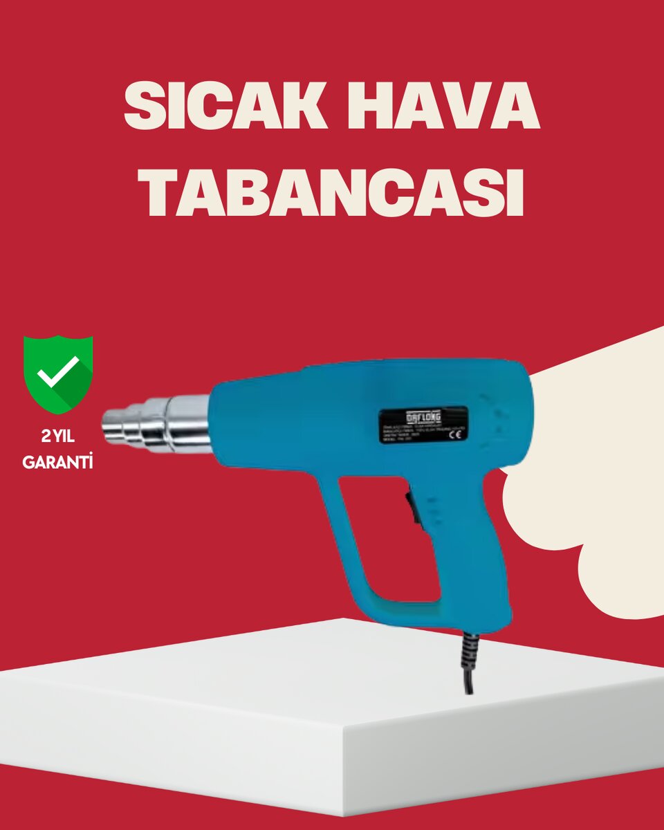 2 Kademeli Güçlü Sıcak Hava Tabancası 380° – 500° Isı Ayarı