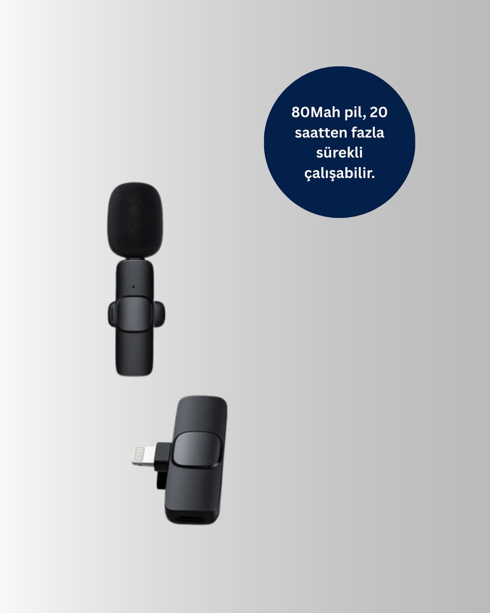 Çift Mikrofonlu Kablosuz Kayıt Seti iPhone Uyumlu Mini Mikrofon