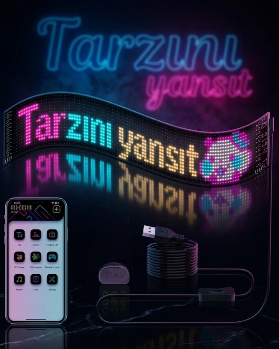 RGB LED Matrix Panel Esnek Yapı Uygulama Kontrollü Kayan Yazı Ekranı
